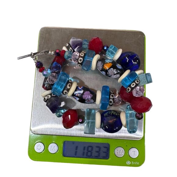 Vintage Chunky Handcrafted Multicolor Art Glass Bead Necklace Lampwork 17" Heavy - Picture 6 of 7